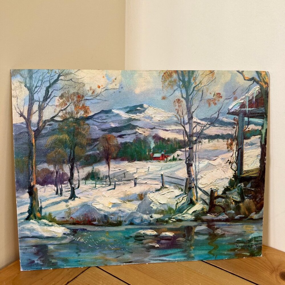 Mountain Retreat Philip Shumaker Art Print by Gellman on Cardboard Vintage 11x14